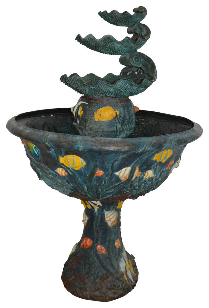 Bawl Bronze Fountain with three steps shells -  Size: 43"L x 43"W x 63"H.