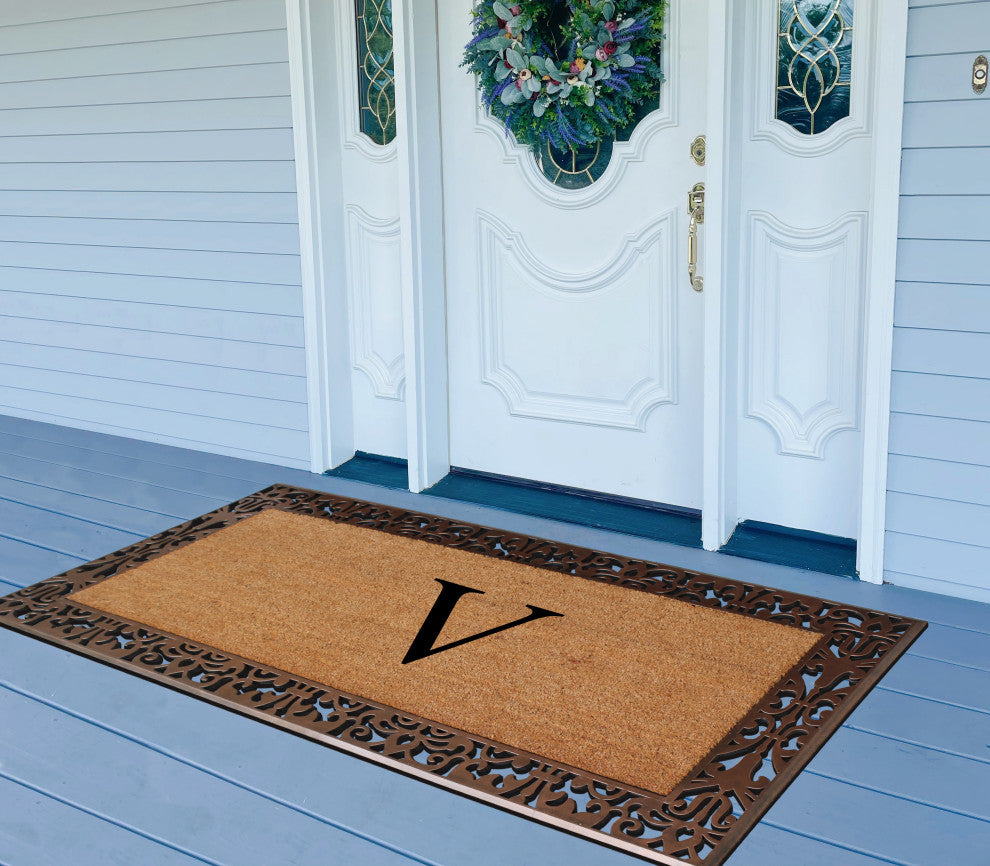 A1HC Rubber & Coir Paisley Large Outdoor Durable Monogrammed Doormat, 30" X 60",