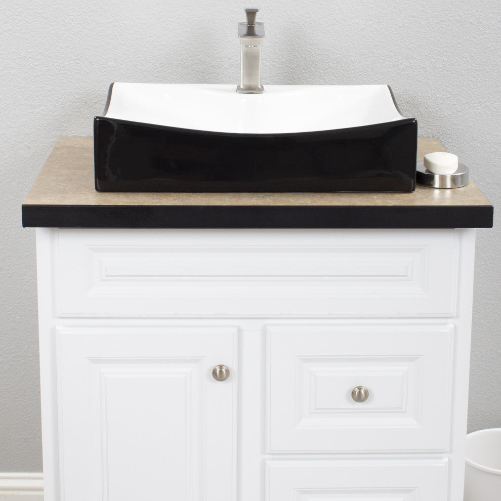 Porcelain Vessel Sink and Faucet Set, Brushed Nickel