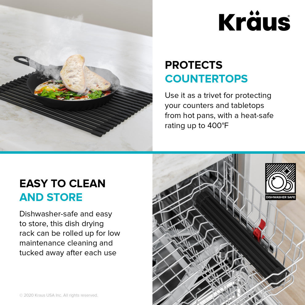 Multipurpose Over Sink Roll-Up Dish Drying Rack, Black