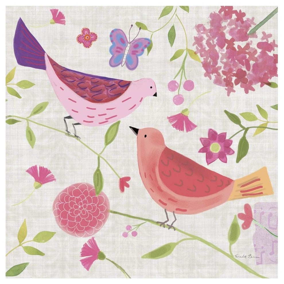 "Damask Floral and Bird IV" Digital Paper Print by Farida Zaman, 20"x20"