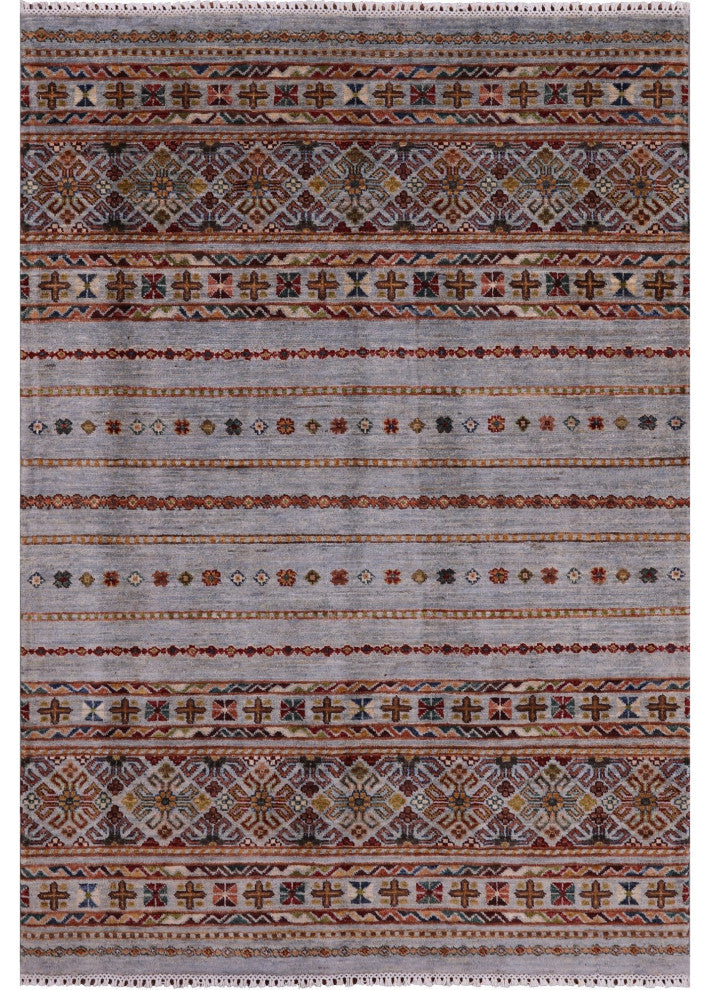 4' 2" X 5' 11" Khorjin Super Kazak Hand-Knotted Rug - Q12514