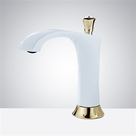 White and Gold Touchless Restroom Faucet
