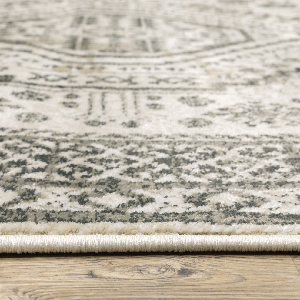 Garson Medallion Border Area Rug, Ivory, 3'10"x5'5"
