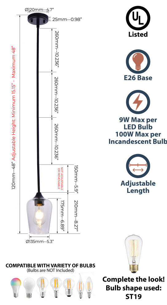 Lazzur Montauban 1 Light 5" Matte Black Pendant