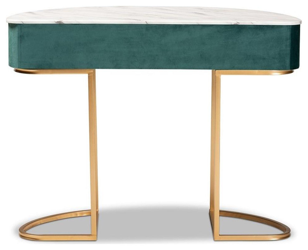 Baxton Studio Brush Gold Finish 1-Drawer Console Table with Faux Marble Tabletop