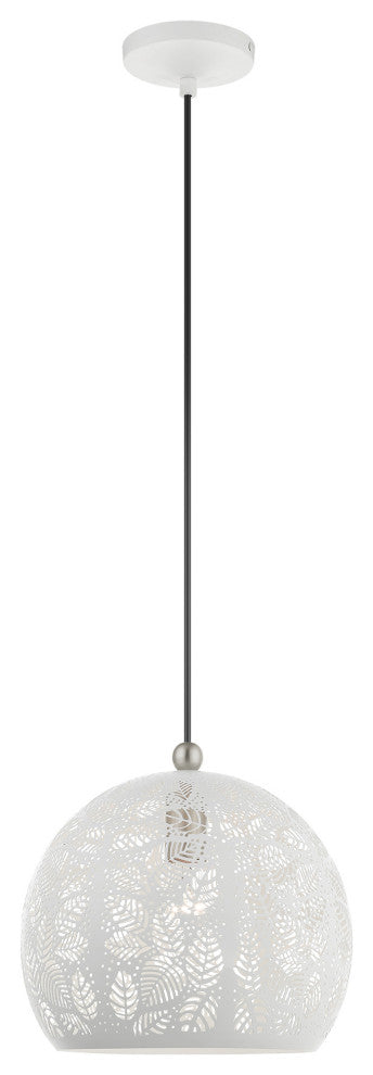 Livex Lighting Chantilly 1 Light White With Brushed Nickel Accents Small Pendant