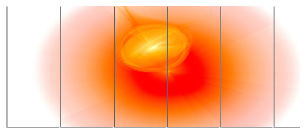 Red Luminous Misty Sphere, Abstract Canvas Art Print, 70"x28", 6 Panels