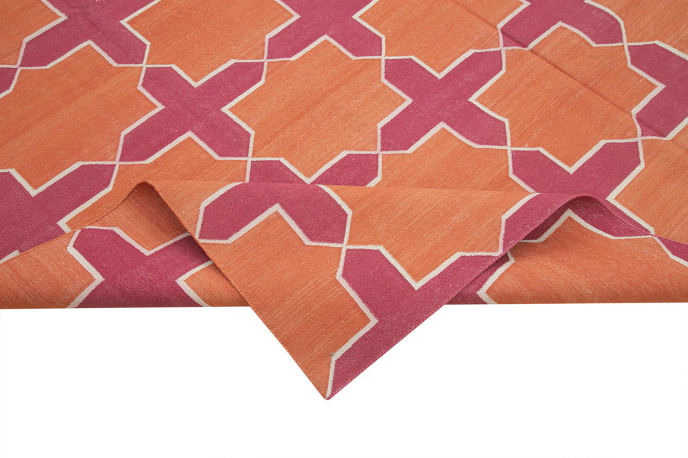 Rug N Carpet - Handmade Wool 8' 0'' x 9' 9'' Modern Design Dhurrie Kilim Rug