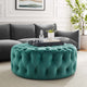 Round Ottoman Accent Tufted Chair, Teal Blue, Velvet, Modern, Cafe Hospitality