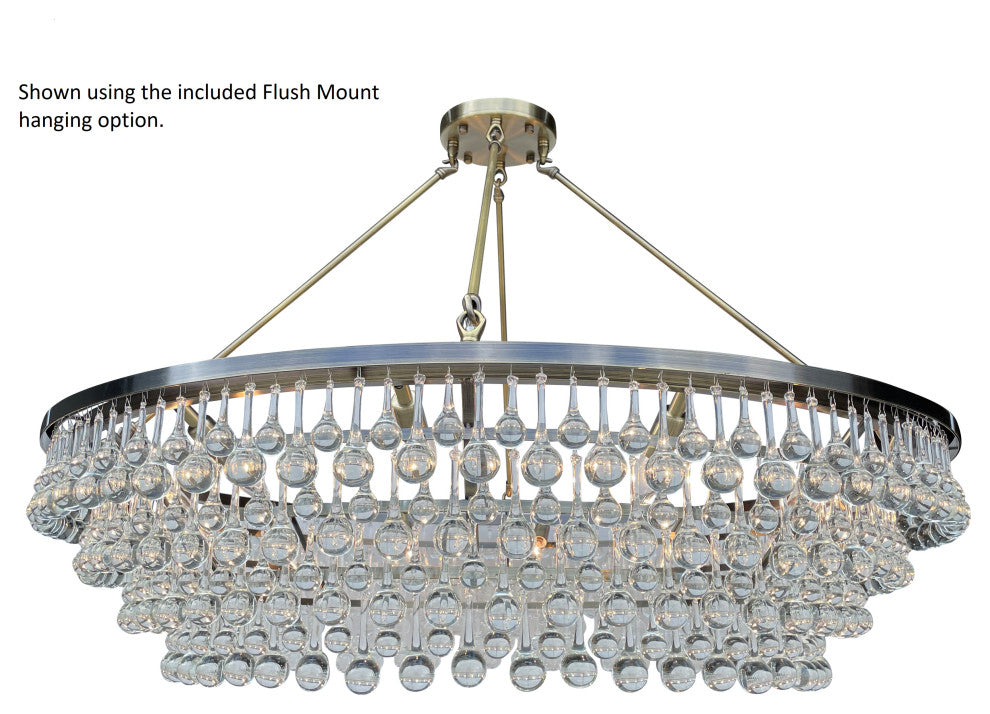 Celeste XL Crystal Chandelier, Hanging or Flush mount, Antique Brass