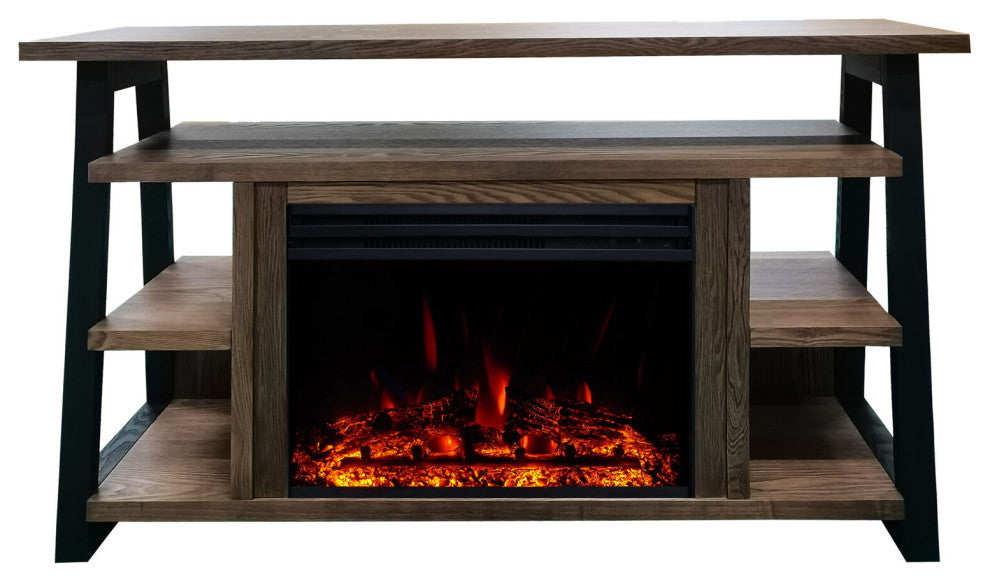32" Industrial Chic Electric Fireplace Heater With Deep Log Display, Walnut