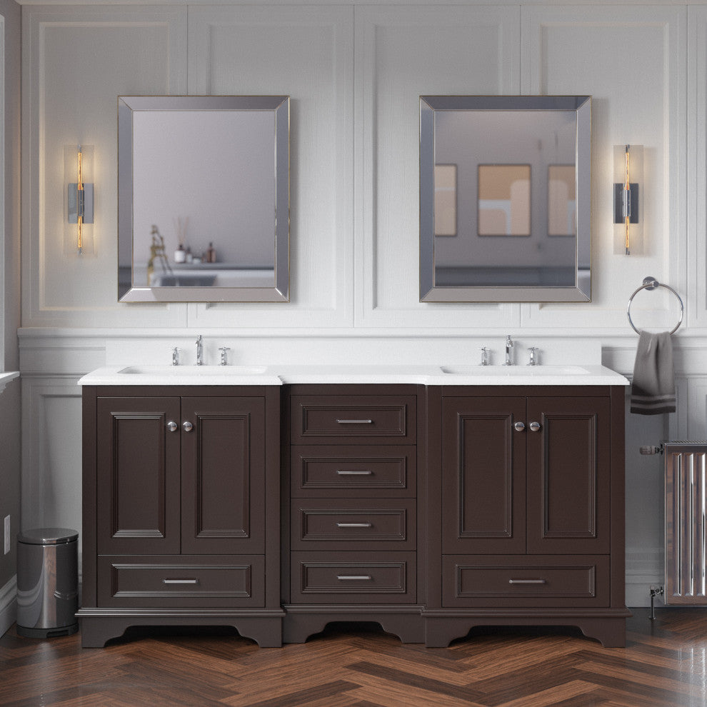 Nantucket 72" Double Bath Vanity, Chocolate, Quartz