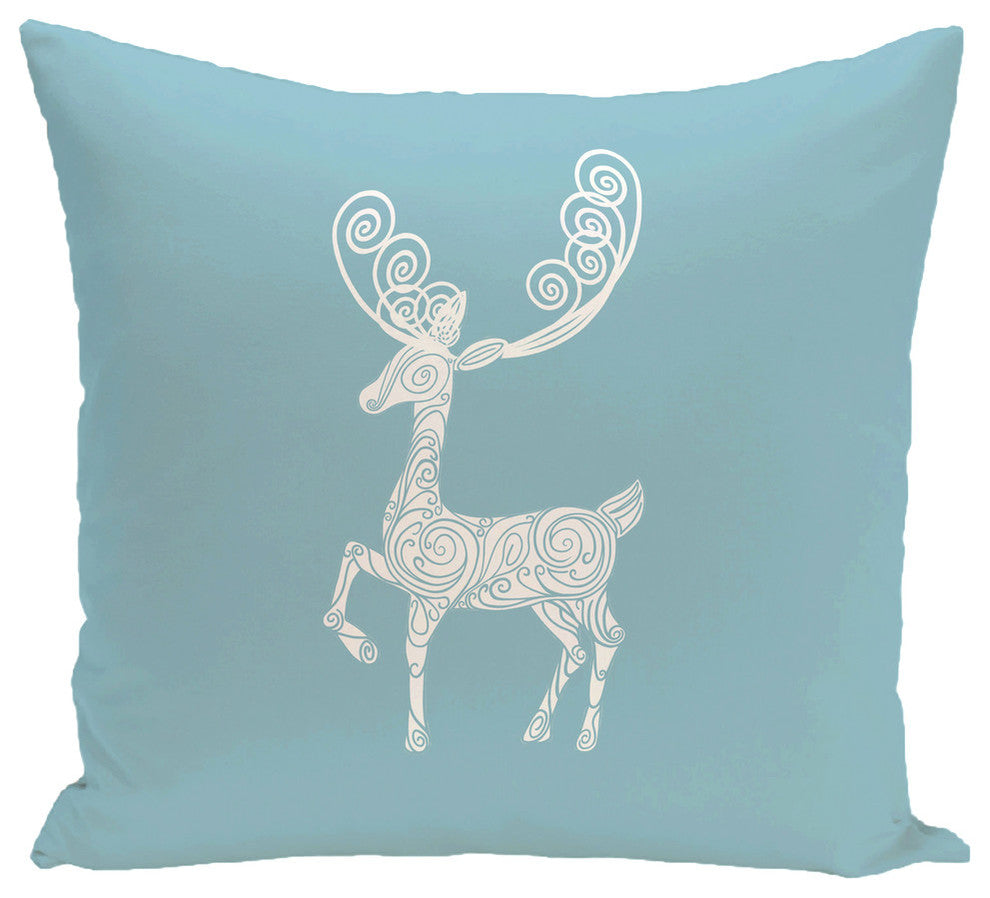 Deer Crossing, Decorative Holiday Animal Print Pillow, Light Blue, 16"x16"