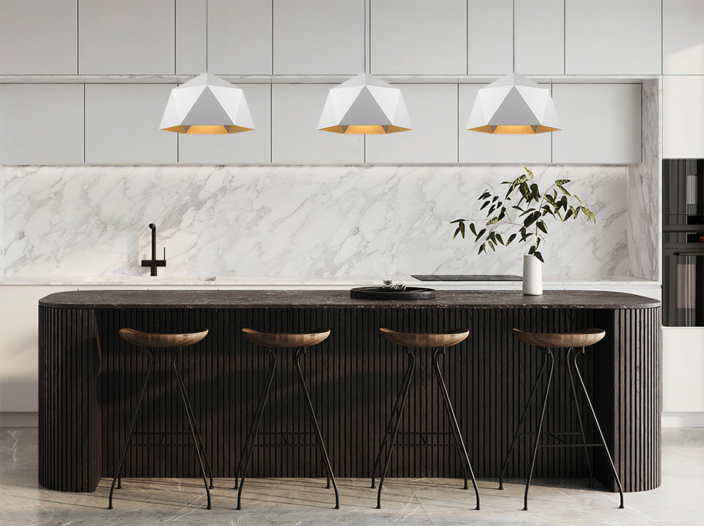 Black Shade, Inner Gold Interior Single Pendant Light, White/Silver