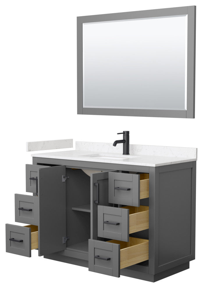 48"SGL Vanity Dark Gray, LV Carrara Cult. Top, Sink, Black Trim, 46"Mirror