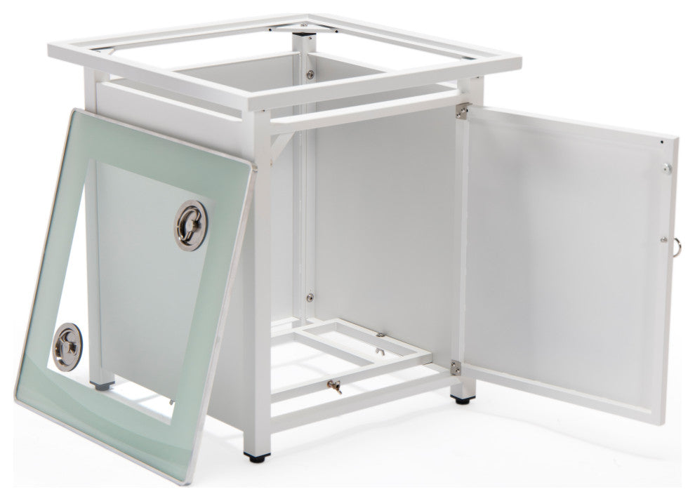 LeisureMod Walbrooke Square Fire Pit Table and Tank Holder, White