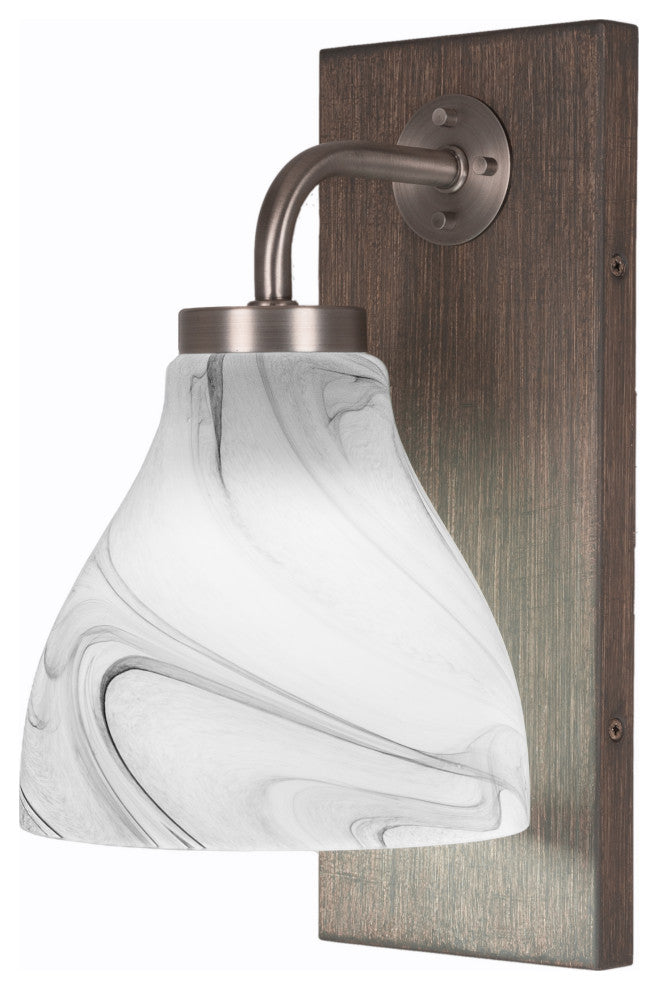 Oxbridge Sconce, Graphite & Painted Distressed Wood-look Metal, 6.25" Onyx Swirl