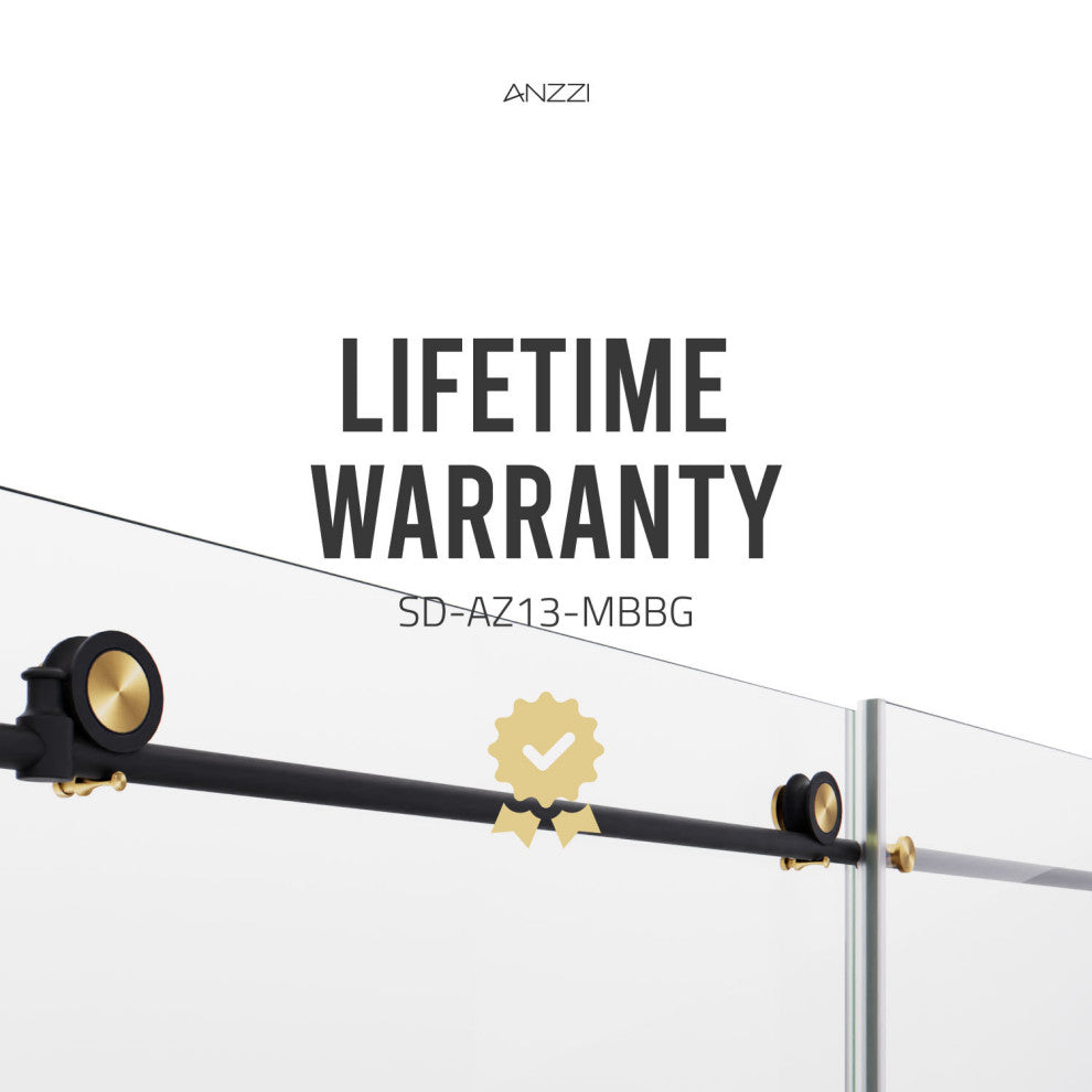 Madam 76-in. x 48-in. Frameless Sliding Shower Door, Matte Black/Brushed Gold