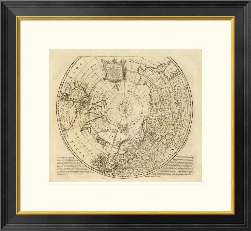 "North Pole, 1747" Framed Digital Print by Emanuel Bowen, 26x24"