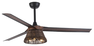60 in Indoor Rustic Brown Rattan Ceiling Fan with Light Kit and Remote Control
