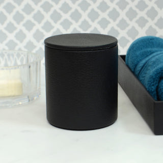 Genuine Leather Bathroom Round Jar With Lid/Storage Canister, Black