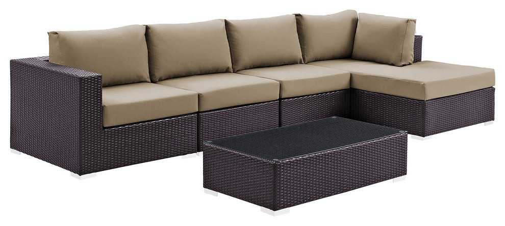 Espresso Mocha Convene 5-Piece Outdoor Patio Sectional Set
