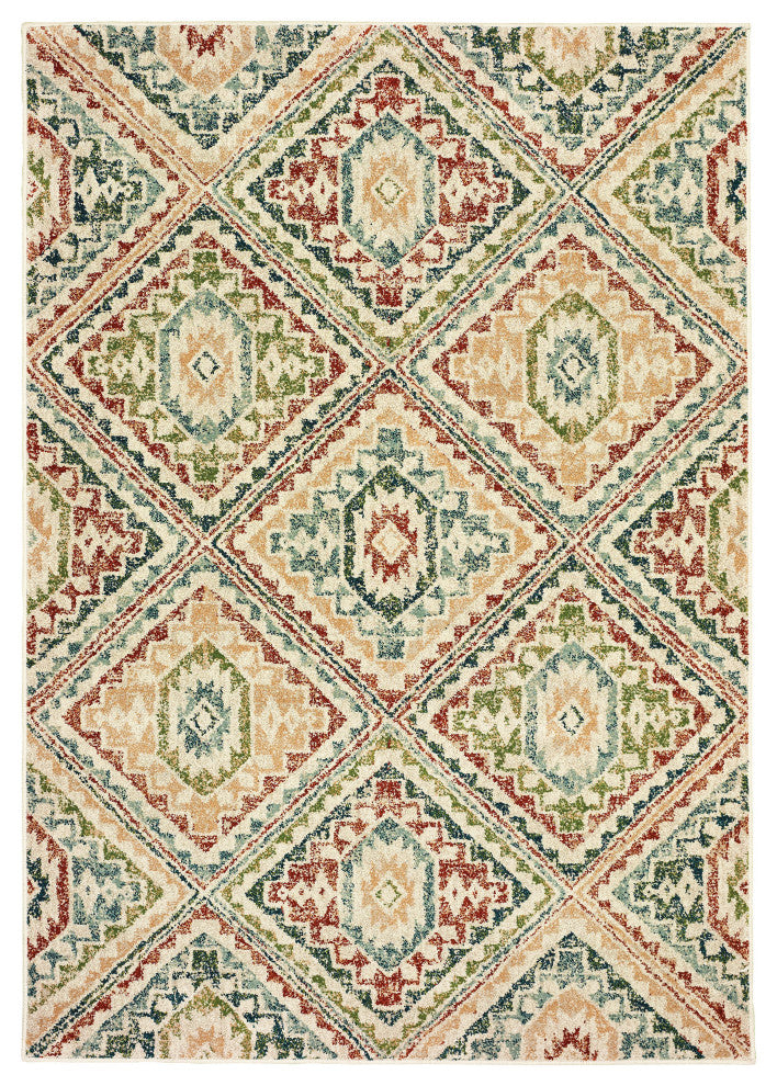 Dahlia Tribal  Ivory/ Multi Area Rug, 5'3"x7'6"