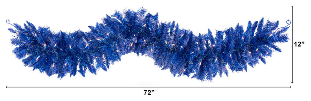 Nearly Natural 6'' Blue Artificial Christmas Garland with 50 Warm White Lights