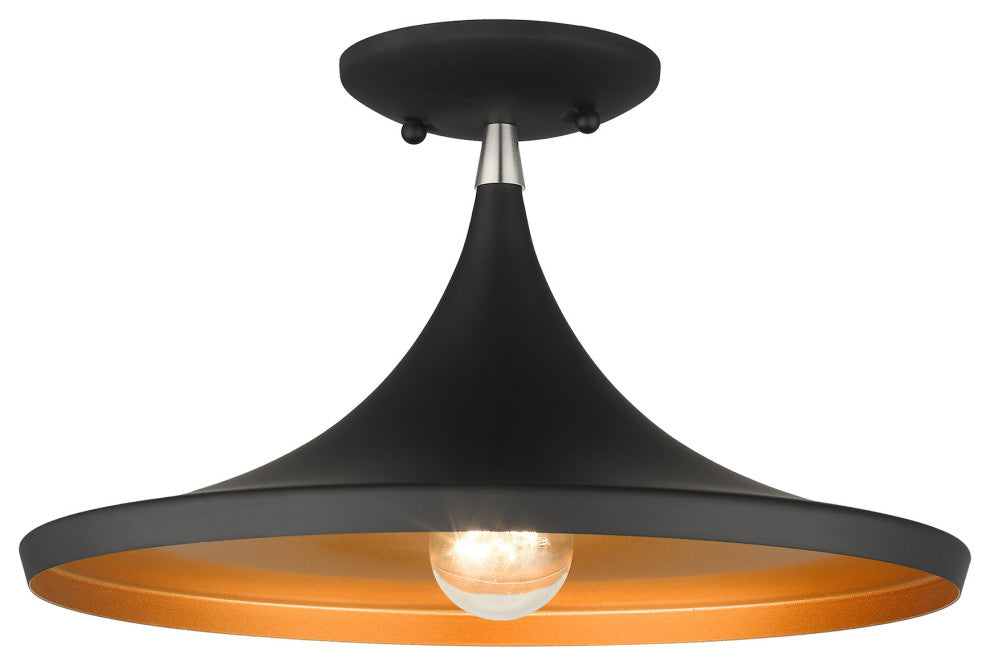Livex Lighting Waldorf 1-Light Black Semi-Flush With Brushed Nickel Accents