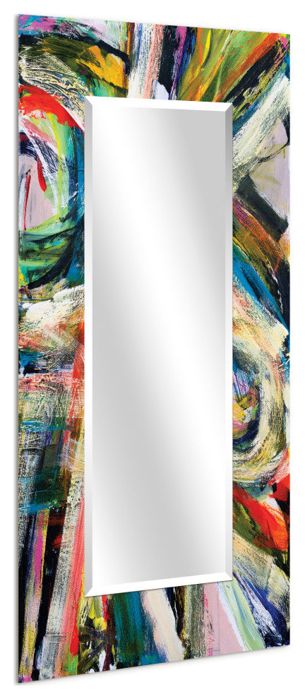 "Rock Star I" Rectangular Beveled Mirror on Printed Abstract Tempered Art Glass