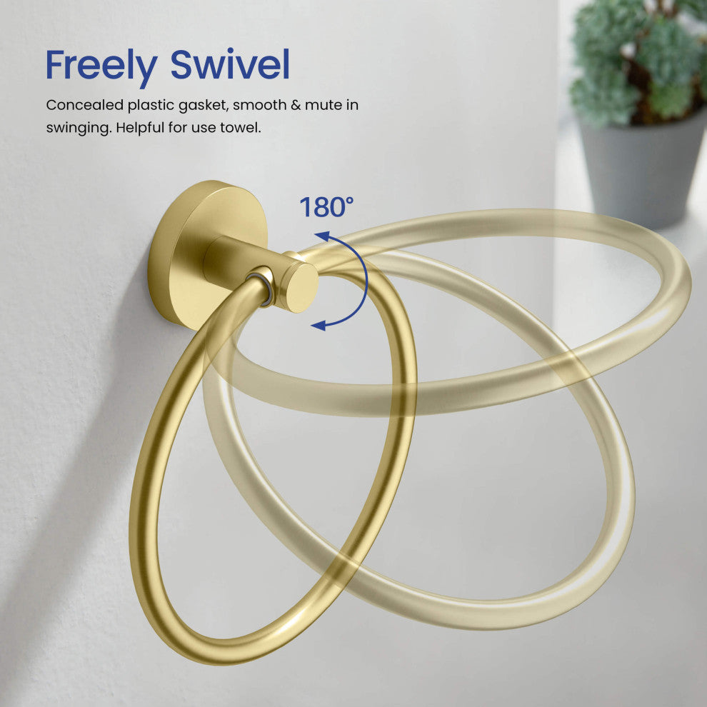 Circular 5-Piece Bathroom Hardware Set, Brushed Gold
