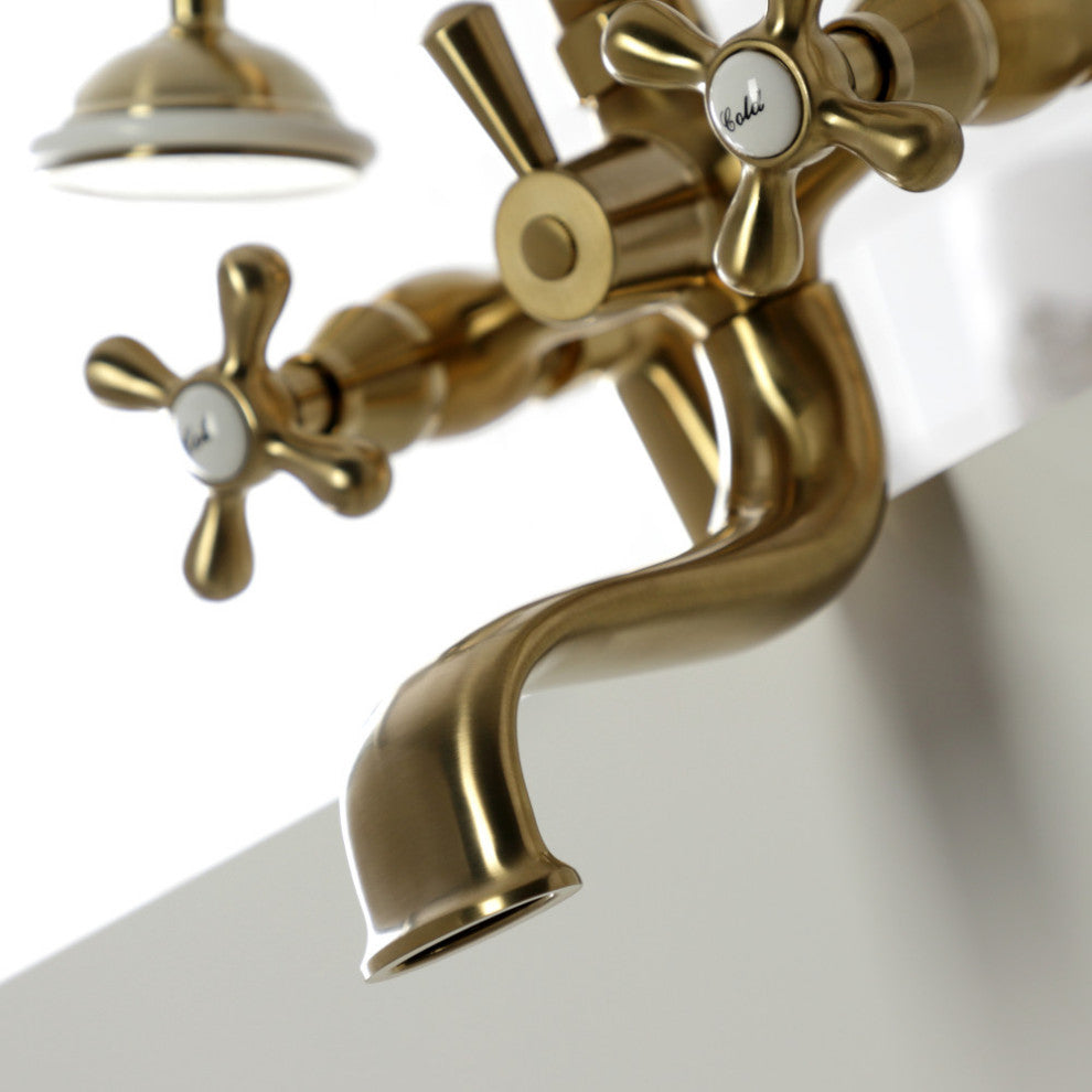 KS227SB Deck Mount Clawfoot Tub Faucet With Hand Shower, Brushed Brass