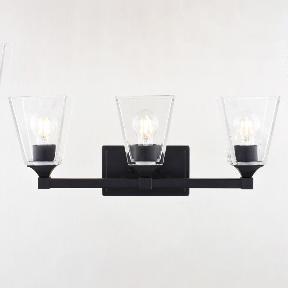 Wallingford 3-Light Modern Gold Transitional Bathroom Vanity Fixture Clear Glass, Matte Black