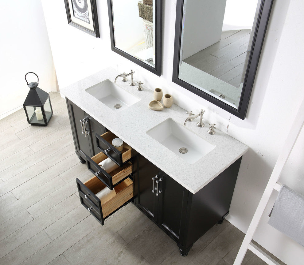 60" Wood Sink Vanity With Quartz Top-No Faucet