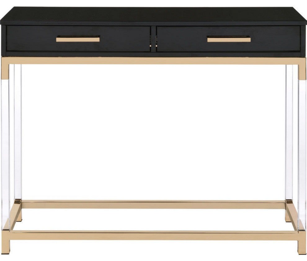 Benzara BM250363 Metal Base Framed Console Table, Black and Gold