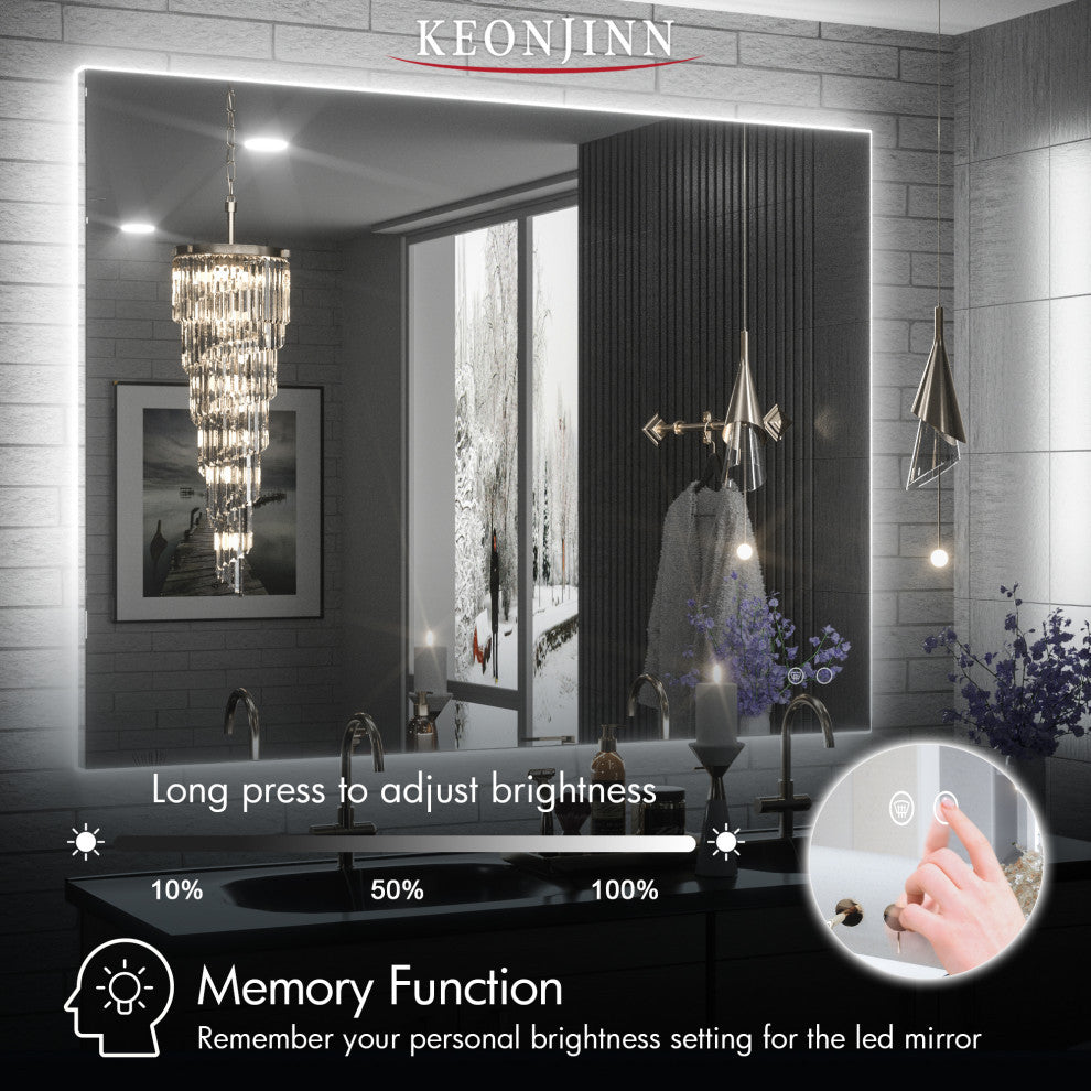 Backlit LED Mirror for Bathroom, Anti-Fog Dimmable, Silver, 40x32