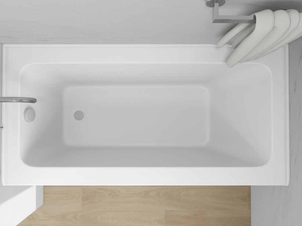 Vanity Art Alcove Soaking Acrylic Bathtub, Pure White, 60"x30", Left