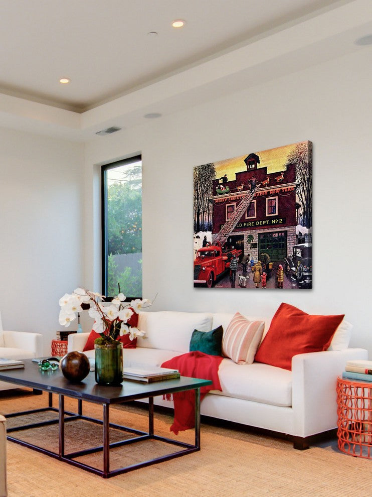 "Christmas at the Fire Station" Print on Canvas by Stevan Dohanos