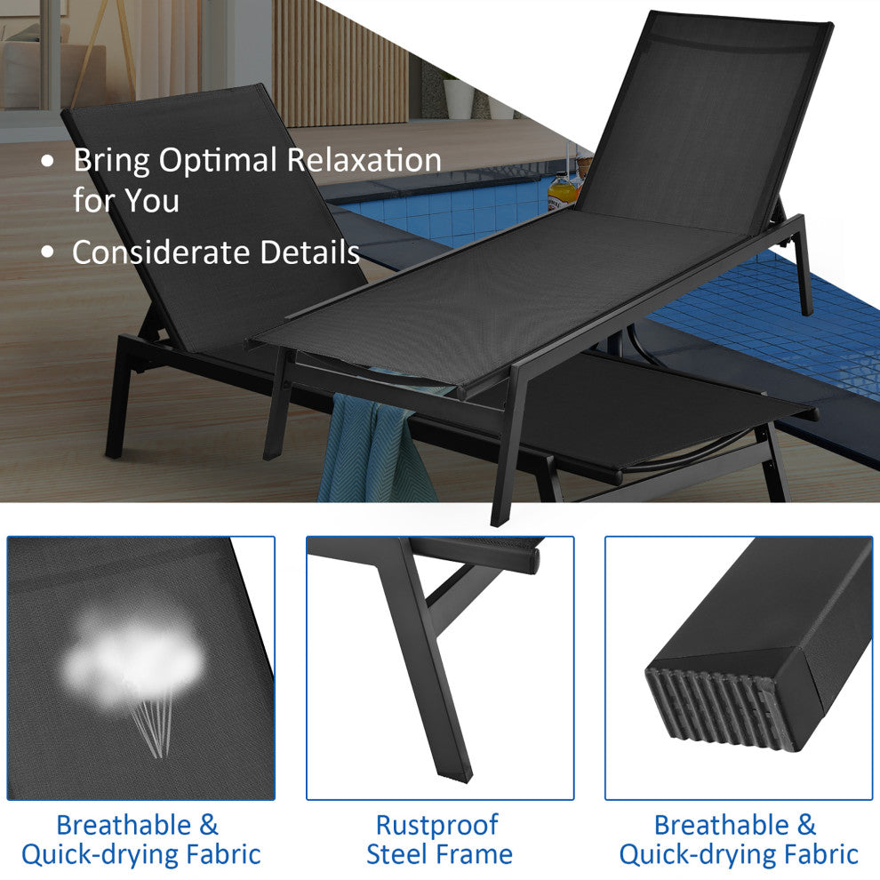 Costway  Patio Lounge Chair Chaise Recliner Back Adjustable Garden Deck Black