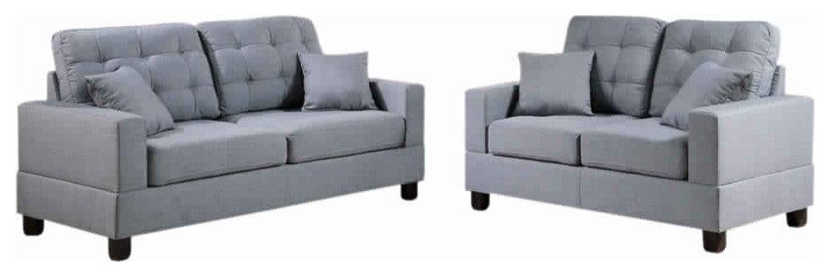 Benzara BM168788 Gracious 2 Pieces Sofa Set With Pillows, Gray