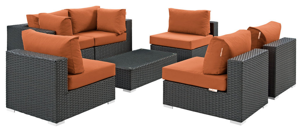 Modway Sojourn 7 Piece Outdoor Patio Sunbrella Sectional Set, Canvas Tuscan