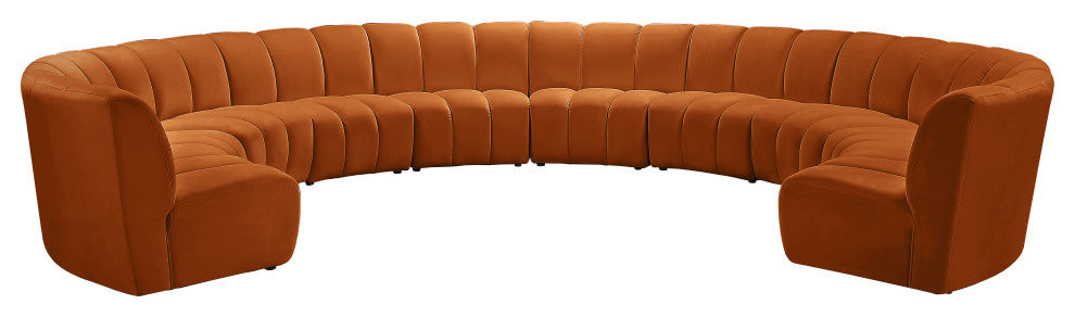 Infinity Channel Tufted Velvet Modular Chair, Cognac, 10 Piece