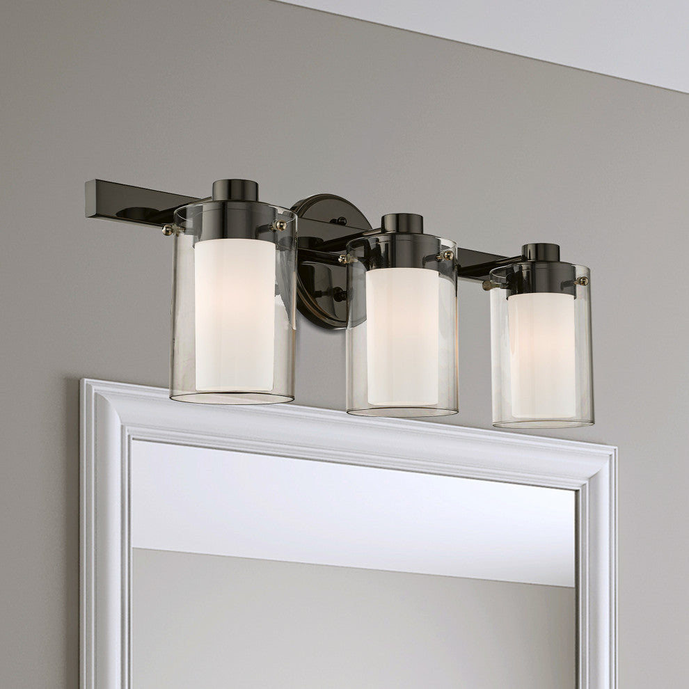 Livex Lighting Manhattan 3 Light Black Chrome, Polished Chrome Vanity Sconce