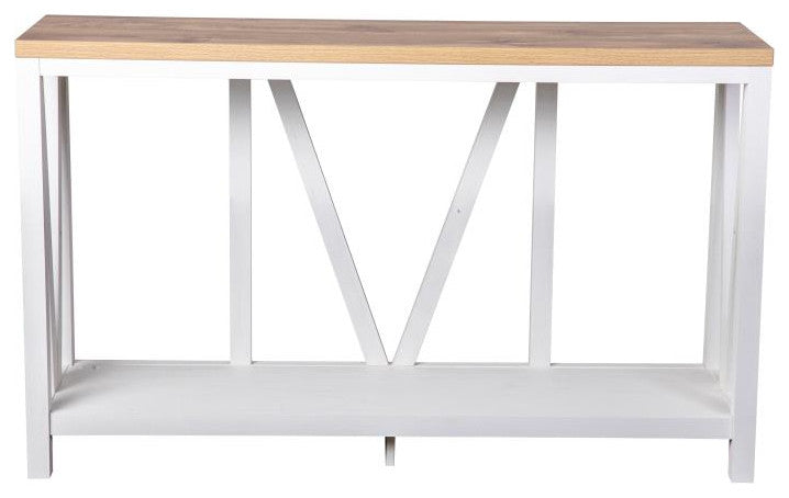 Charlotte Modern 2-Tier Farmhouse Console Accent Table, Brushed White Wash/Warm Oak