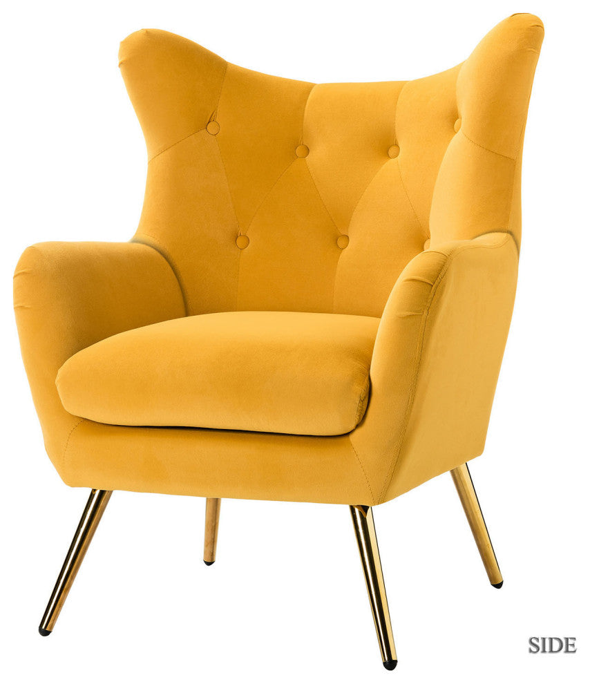 Tufted Accent Chair With Golden Legs, Mustard