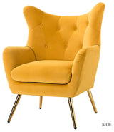 Tufted Accent Chair With Golden Legs, Mustard