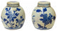 Pair Blue White Mini Oriental Flowers Graphic Porcelain Ginger Jars Hws1874