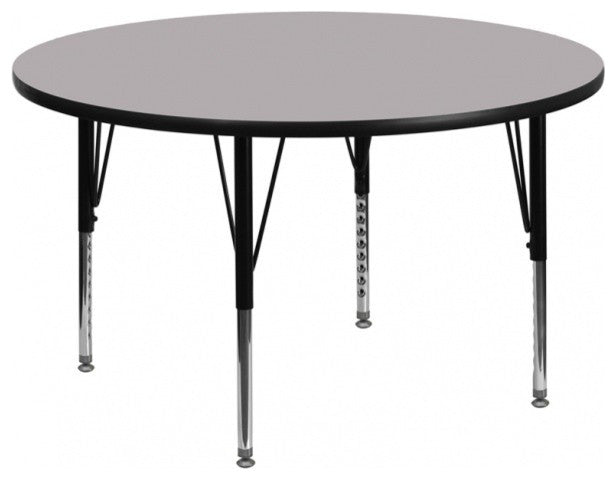 60'' Round Grey Thermal Laminate Activity Table - Height Adjustable Short Legs