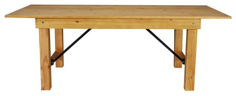 HERCULES Series 7' x 40" Rectangular Solid Pine Folding Farm Table, Light Natural